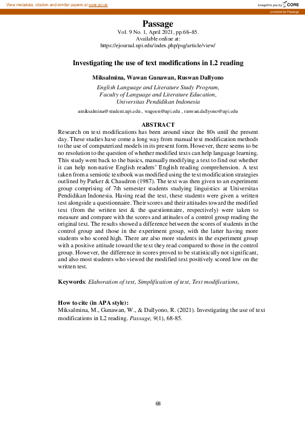 (PDF) Investigating the use of text modifications in L2 reading