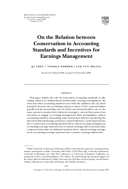 (PDF) On the Relation between Conservatism in Accounting Standards and ...
