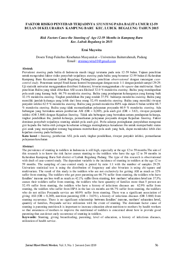 (PDF) Faktor Risiko Penyebab Terjadinya Stunting Pada Balita Umur 12-59 ...