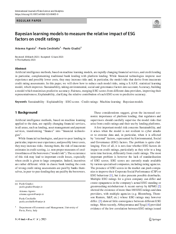 (PDF) Bayesian learning models to measure the relative impact of ESG ...