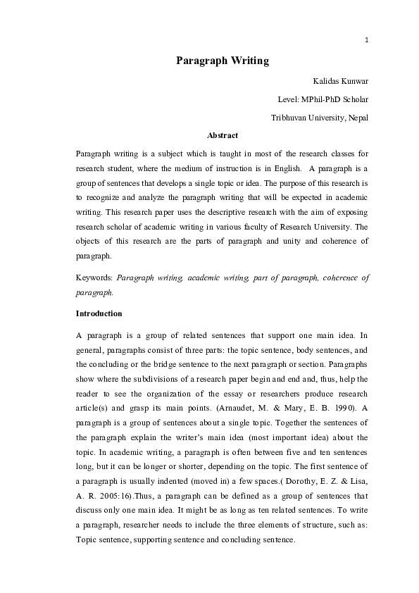 (DOC) Paragraph Writing