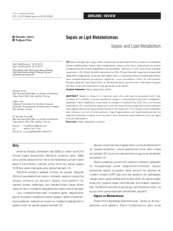 (PDF) Sepsis and Lipid Metabolism