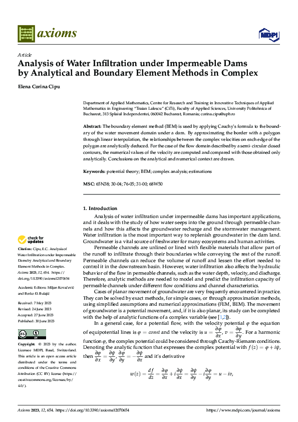 (PDF) Analysis of Water Infiltration under Impermeable Dams by ...