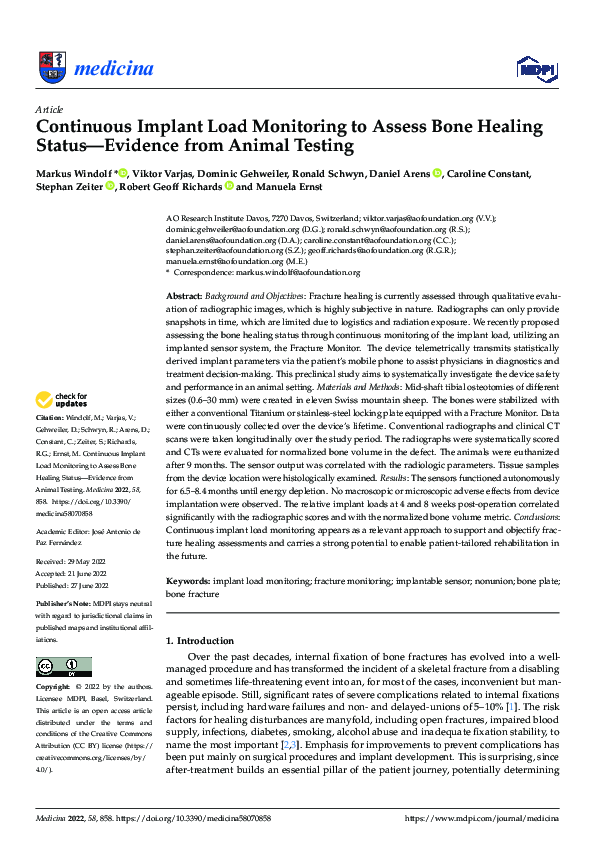 (PDF) Continuous Implant Load Monitoring to Assess Bone Healing Status ...