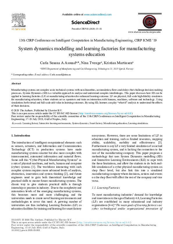 (PDF) System dynamics modelling and learning factories for ...