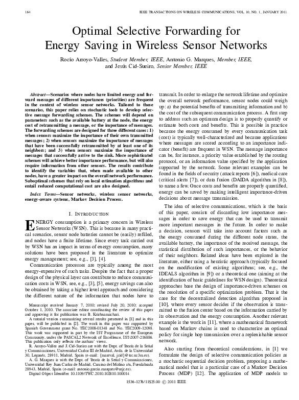 (PDF) Optimal Selective Forwarding for Energy Saving in Wireless Sensor ...