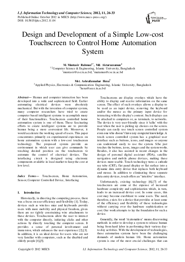 (PDF) Design and Development of a Simple Lowcost Touchscreen to
