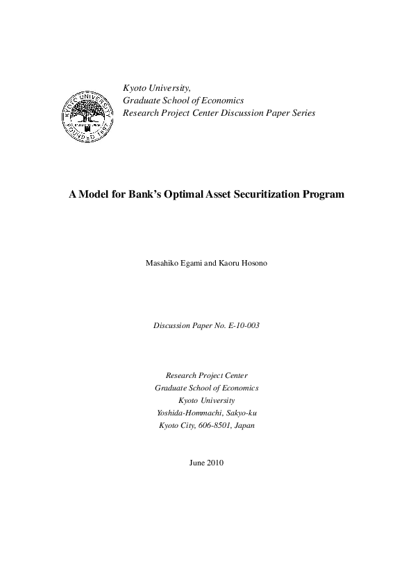 (PDF) A Model for Bank's Optimal Asset Securitization Program