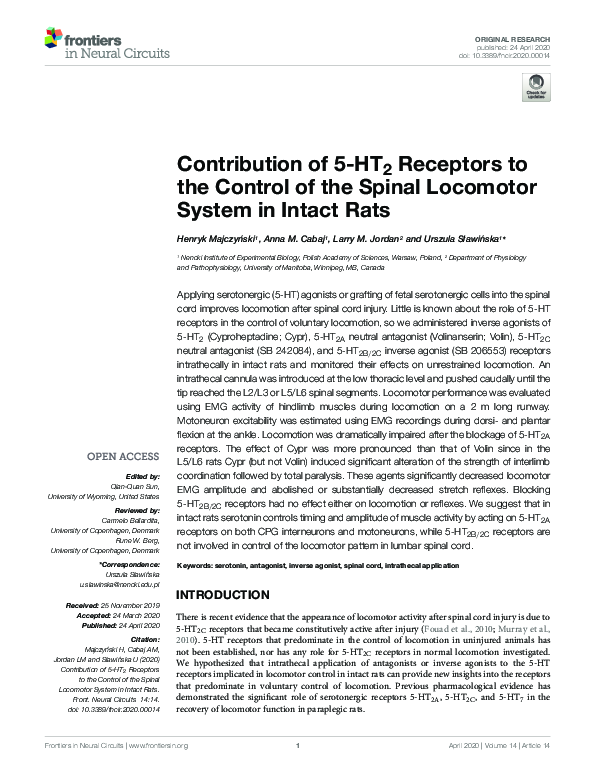 (PDF) Contribution of 5-HT2 Receptors to the Control of the Spinal ...