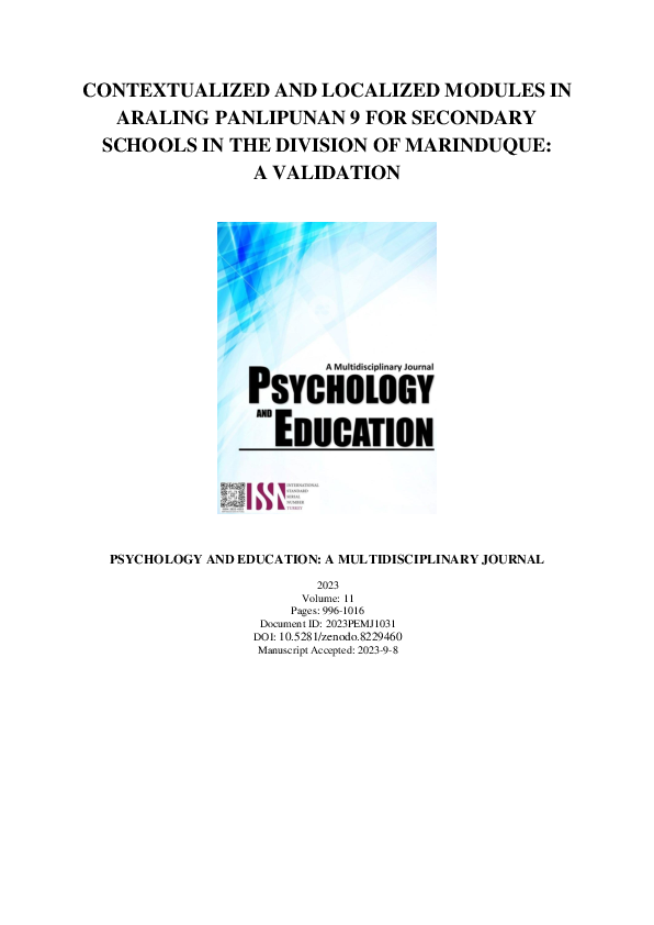 (PDF) Contextualized and Localized Modules in Araling Panlipunan 9 for ...
