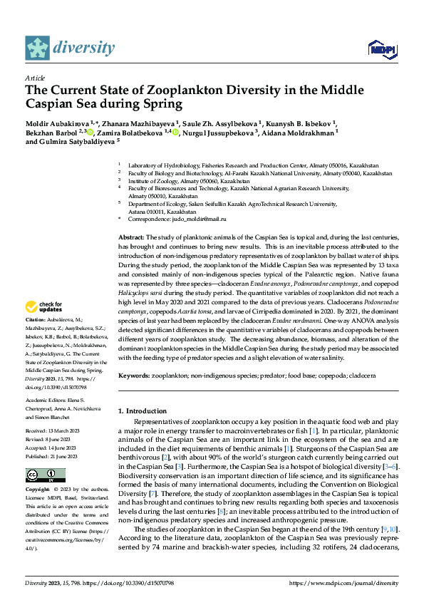 (PDF) The Current State of Zooplankton Diversity in the Middle Caspian ...
