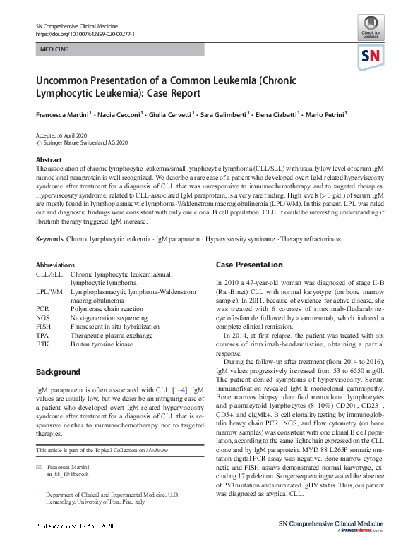 (PDF) Uncommon Presentation of a Common Leukemia (Chronic Lymphocytic ...