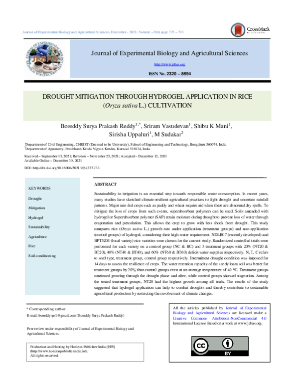(PDF) DROUGHT MITIGATION THROUGH HYDROGEL APPLICATION IN RICE (Oryza ...