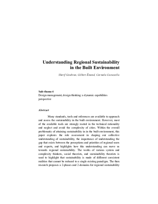 (DOC) Understanding Regional Sustainability in the Built Environment