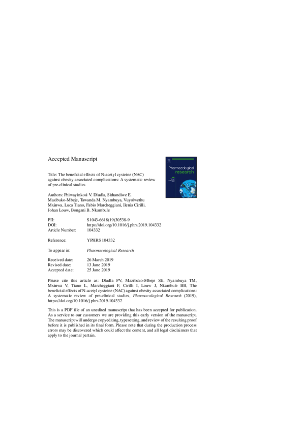 (PDF) The beneficial effects of N-acetyl cysteine (NAC) against obesity ...
