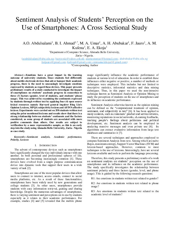 (PDF) Sentiment Analysis of Students' Perception on the Use of ...