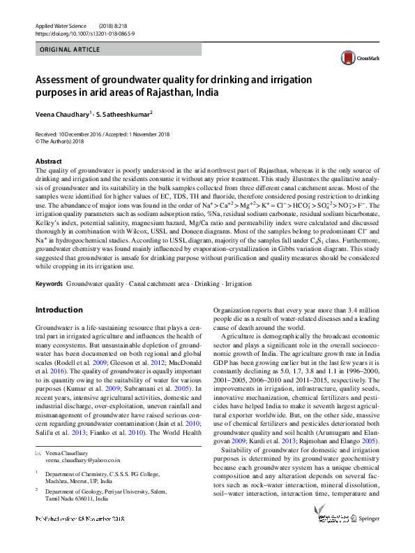 (PDF) Assessment of groundwater quality for drinking and irrigation ...