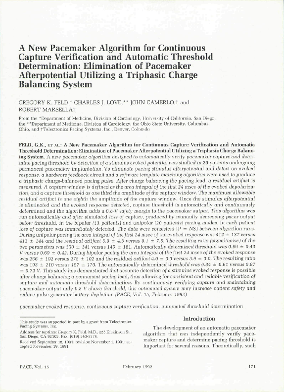 (PDF) A New Pacemaker Algorithm for Continuous Capture Verification and ...