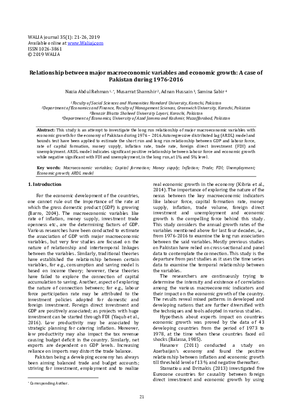 (PDF) Relationship between major macroeconomic variables and economic ...