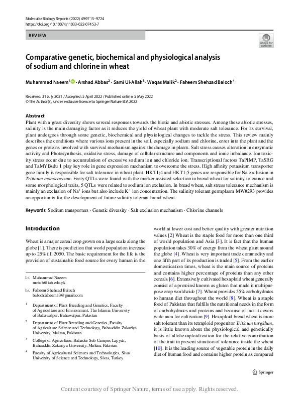 (PDF) Comparative genetic, biochemical and physiological analysis of ...