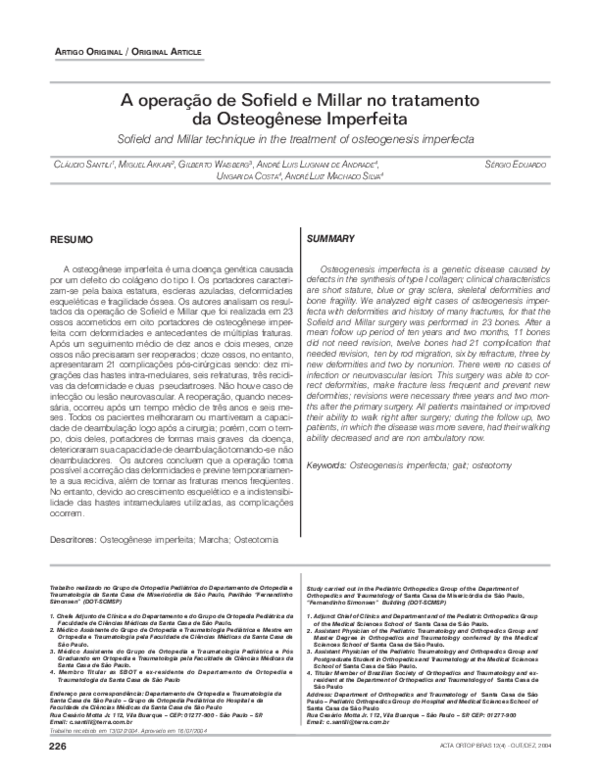 (PDF) A opera o de Sofield e Millar no tratamento da Osteog nese Imperfeita