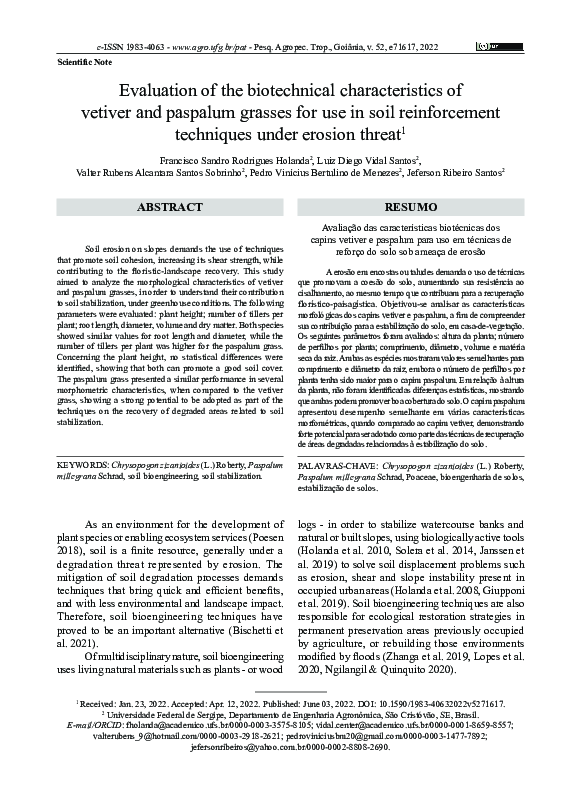 (PDF) Evaluation of the biotechnical characteristics of vetiver and ...
