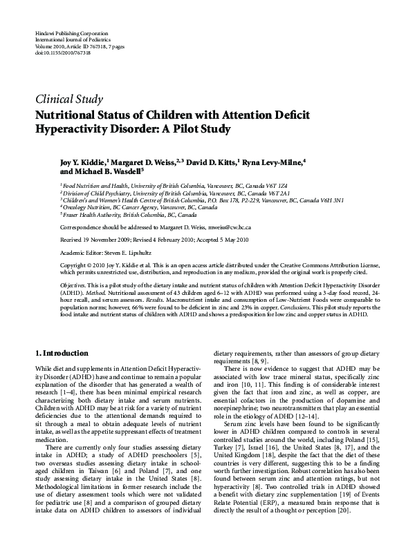 (PDF) Nutritional Status of Children with Attention Deficit ...