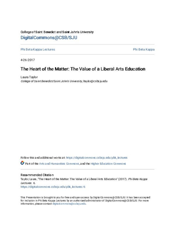 (PDF) The Heart of the Matter: The Value of a Liberal Arts Education