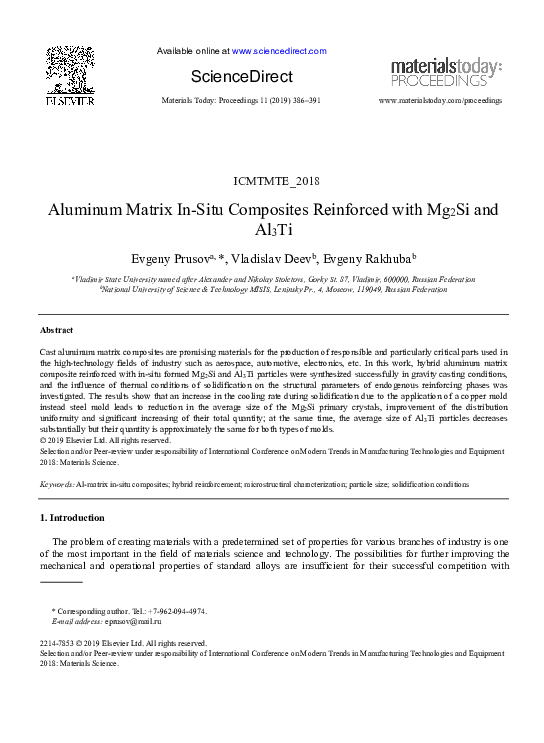 (PDF) Aluminum Matrix In-Situ Composites Reinforced with Mg2Si and Al3Ti