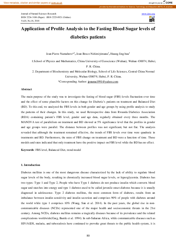 (PDF) Application of Proﬁle Analysis to the Fasting Blood Sugar levels ...