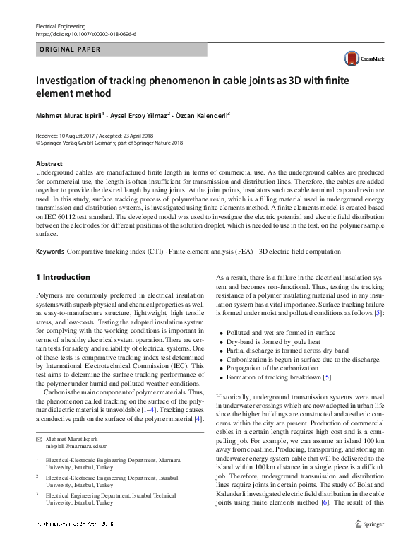 (PDF) Investigation of tracking phenomenon in cable joints as 3D with ...