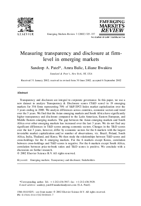 (PDF) Measuring transparency and disclosure at firm-level in emerging ...