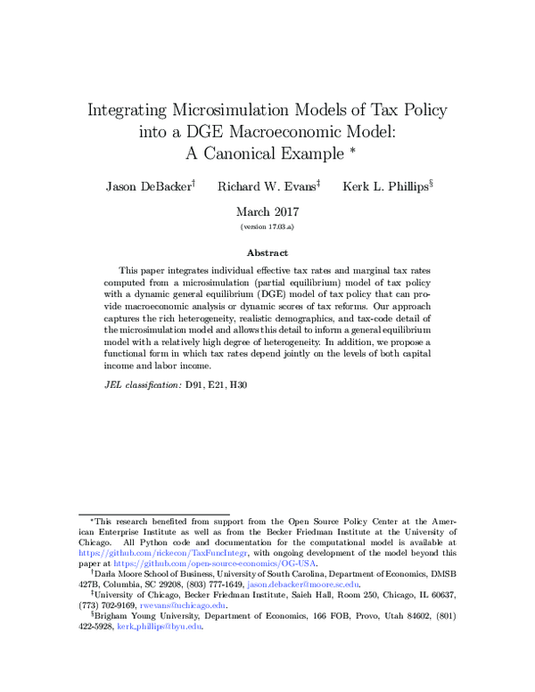 (PDF) Integrating Microsimulation Models of Tax Policy into a DGE ...
