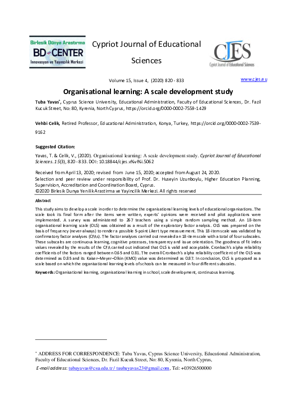 (PDF) Organisational learning: A scale development study