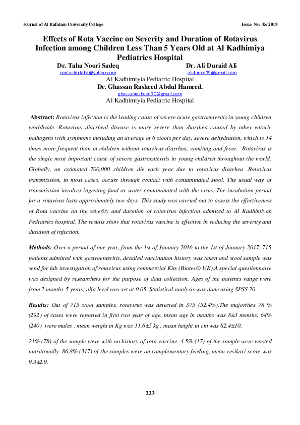 (PDF) Effects of Rota Vaccine on Severity and Duration of Rotavirus ...