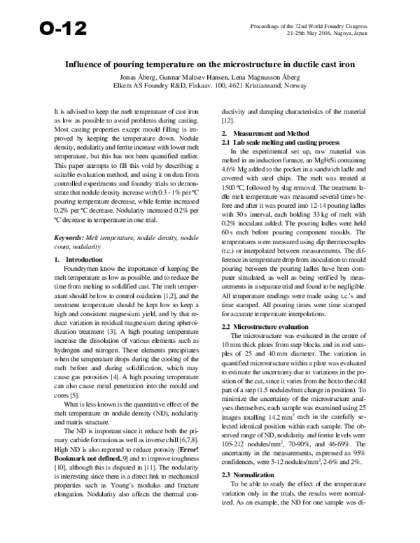 (PDF) Influence of pouring temperature on the microstructure in ductile ...