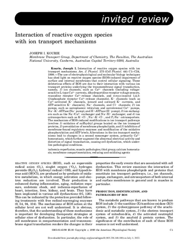 (PDF) Interaction of reactive oxygen species with ion transport mechanisms