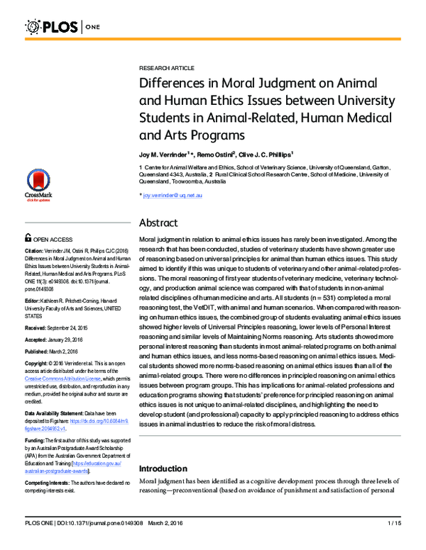 (PDF) Differences in Moral Judgment on Animal and Human Ethics Issues ...