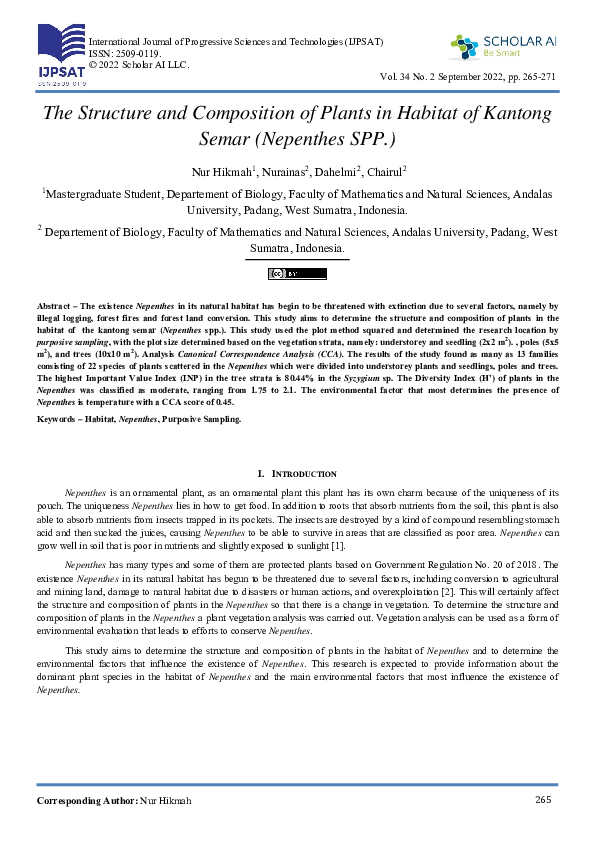 (PDF) The Structure and Composition of Plants in Habitat of Kantong ...