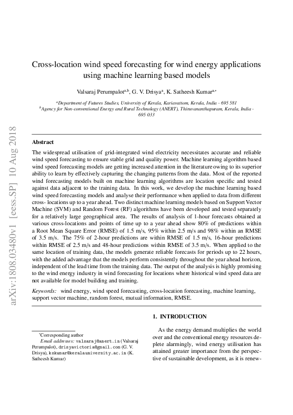(PDF) Cross-location wind speed forecasting for wind energy ...