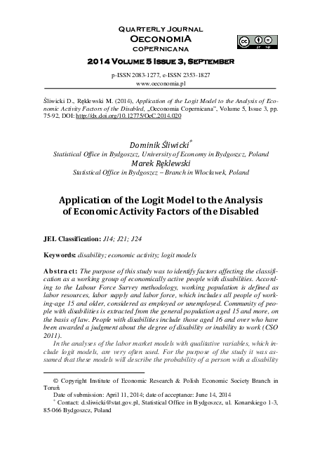 (PDF) Application of the Logit Model to the Analysis of Economic ...