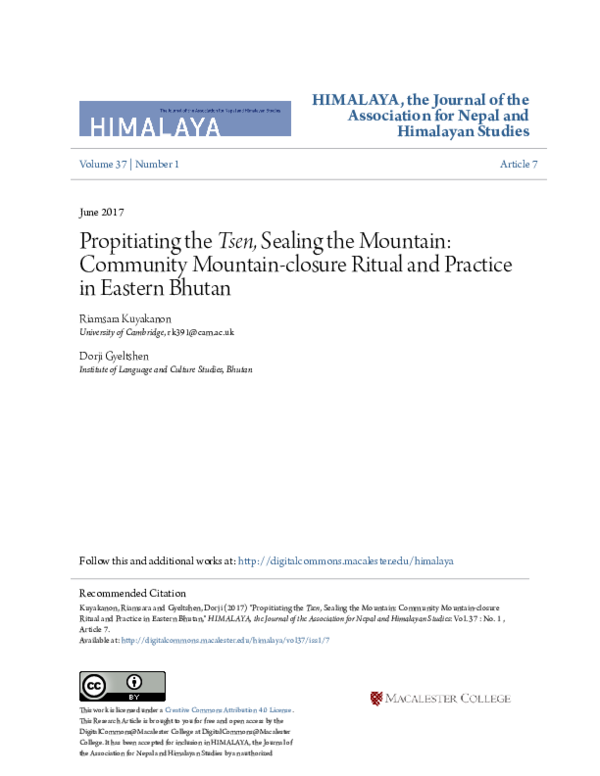 (PDF) Propitiating the \u3ci\u3eTsen,\u3c/i\u3e Sealing the Mountain ...