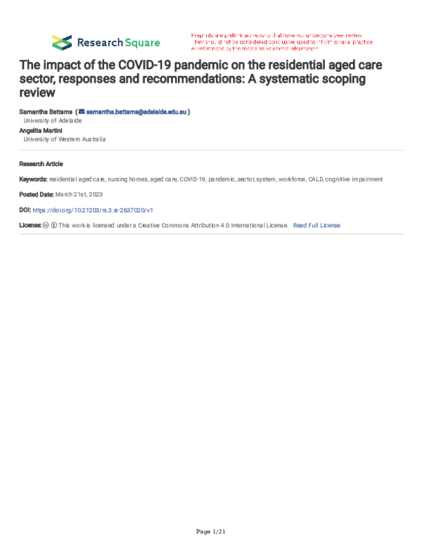 (PDF) The impact of the COVID-19 pandemic on the residential aged care ...