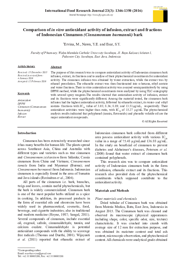 (PDF) Comparison of in vitro antioxidant activity of infusion, extract ...