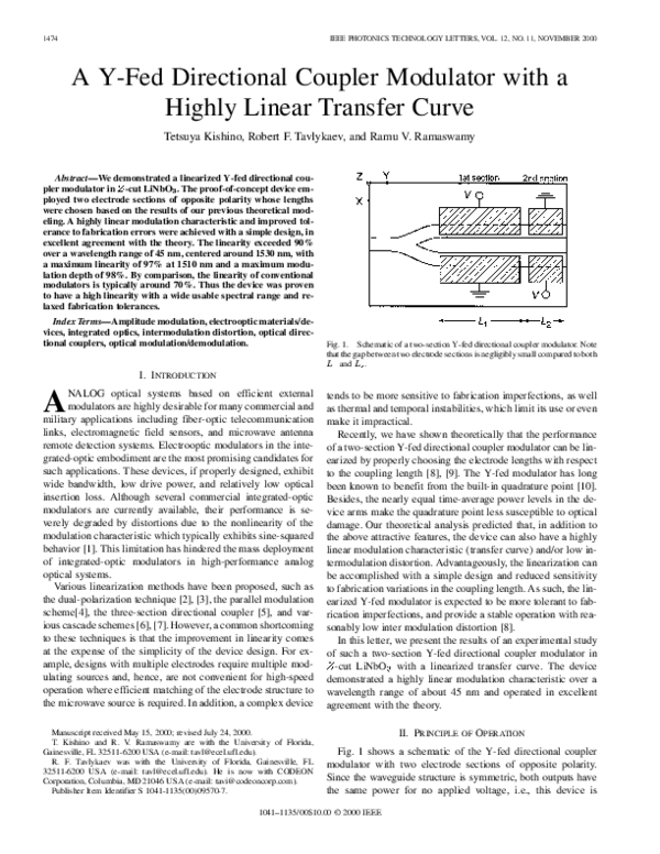 (PDF) A Y-fed directional coupler modulator with a highly linear ...