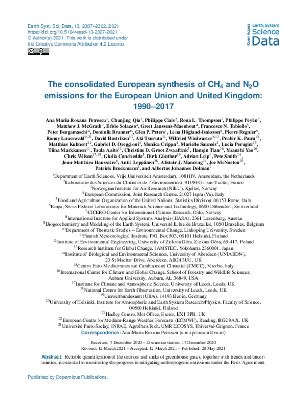 (PDF) The consolidated European synthesis of CH 4 and N 2 O emissions ...