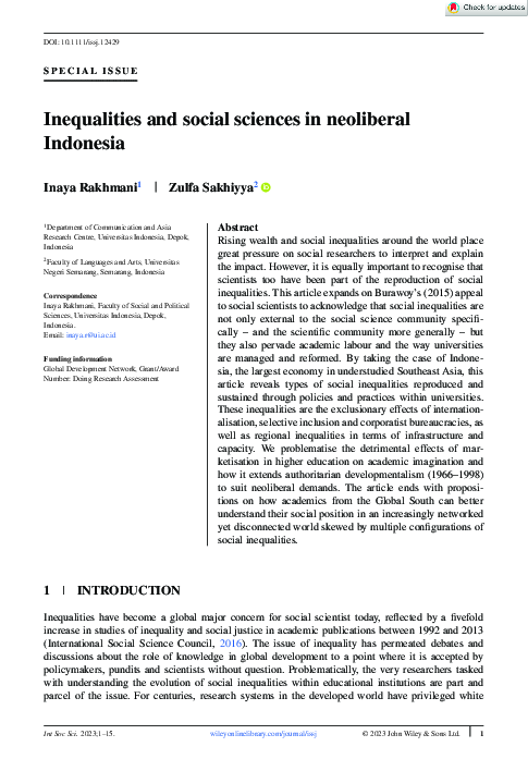 (PDF) Inequalities and social sciences in neoliberal Indonesia