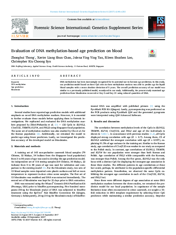 (PDF) Evaluation of DNA methylation-based age prediction on blood