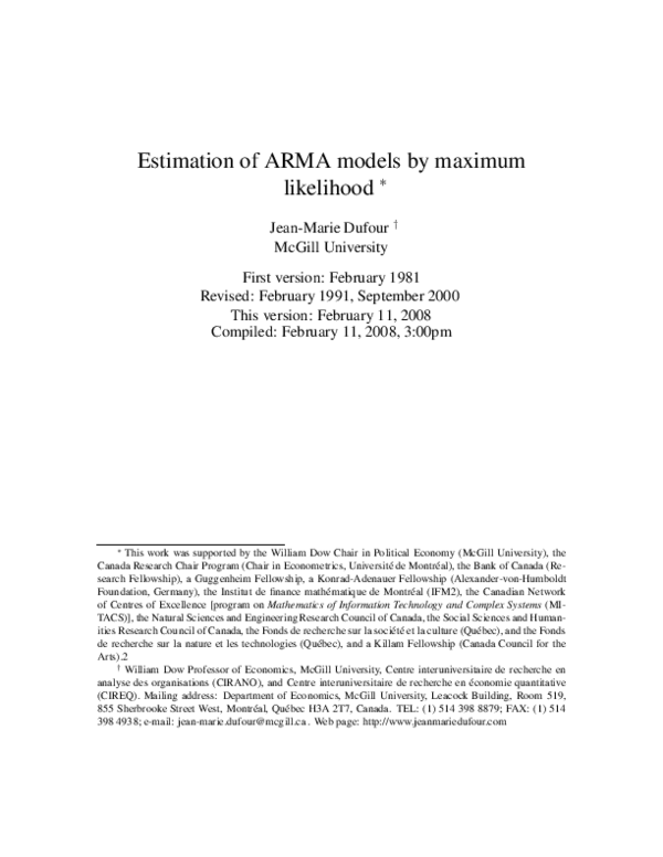 (PDF) Estimation of ARMA models by maximum likelihood