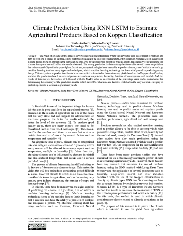 (PDF) Climate Prediction Using RNN LSTM to Estimate Agricultural ...